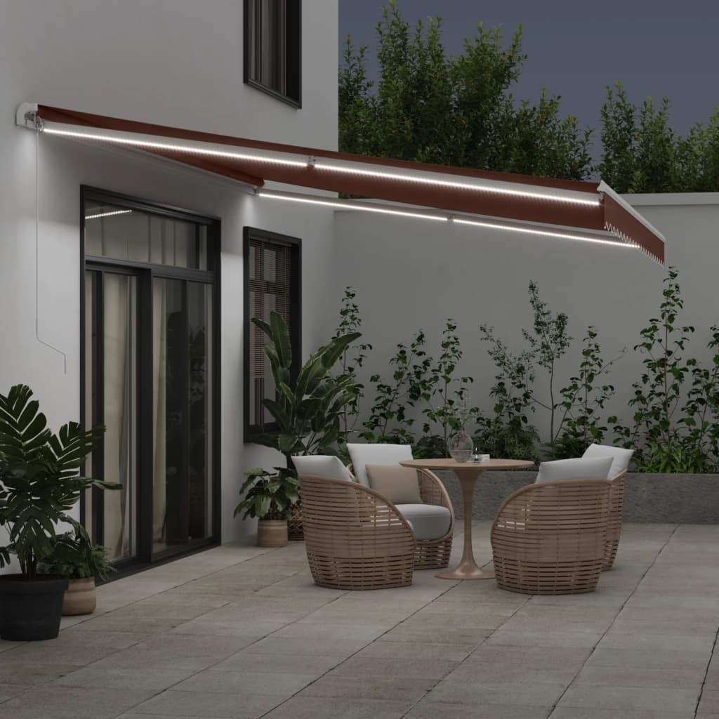 Toldo Retráctil Manual Con Luces Led Marrón 500x350 Cm_2
