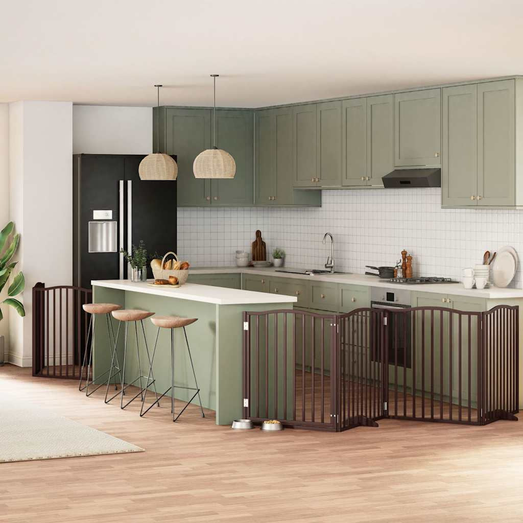 Vidaxl Puerta De Perros Plegable 8 Paneles Madera Álamo Marrón 640 Cm_1