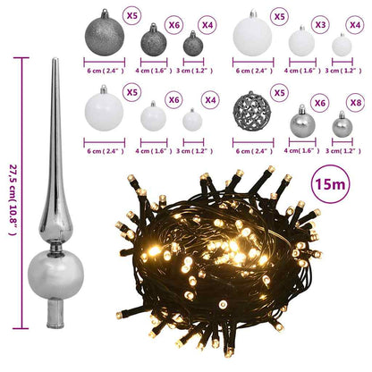 Vidaxl Set De Bolas De Navidad 61 Pzas Con Pico 150 Led Blanco Y Gris_2