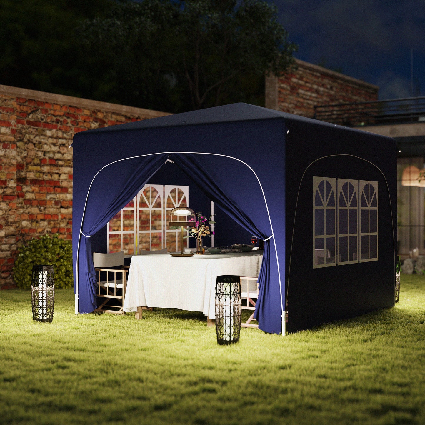 Outsunny Carpa Plegable Gazabo 3x3 M Con Paneles Laterales Upf50+ Azul Oscuro_3