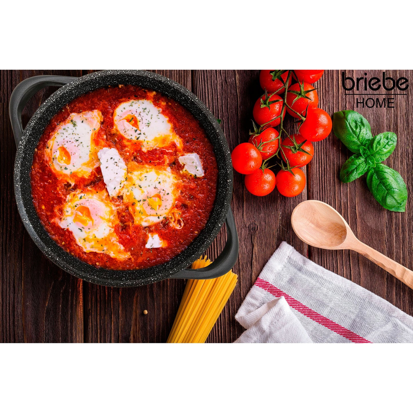 Batería De Cocina Inducción 8 Piezas Aluminio Fundido 4 Ollas Con Tapa De Cristal Antiadherente, Briebe, Mgk-17s, Negro