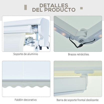 Outsunny Toldo Retráctil Con Mando A Distancia Manivela Luces Led Exterior_3