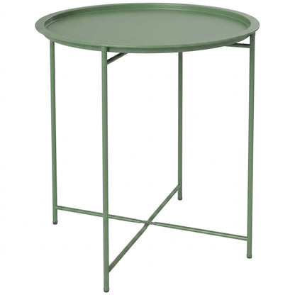 Outsunny Mesa Auxiliar Exterior Redonda Con Bandeja Extraíble Ø46x53 Cm Verde_0