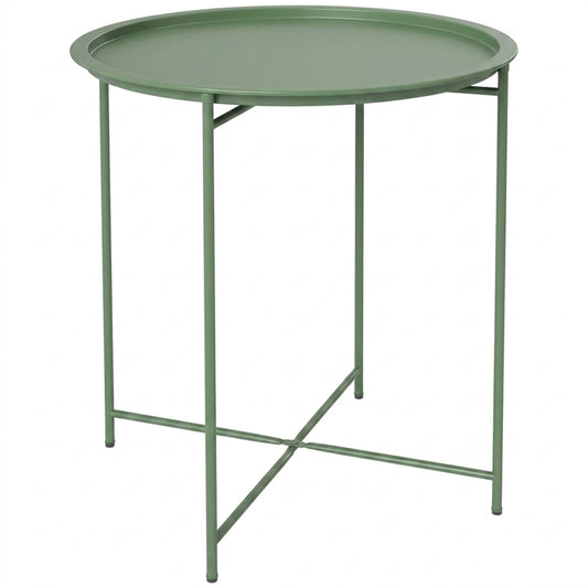 Outsunny Mesa Auxiliar Exterior Redonda Con Bandeja Extraíble Ø46x53 Cm Verde_0