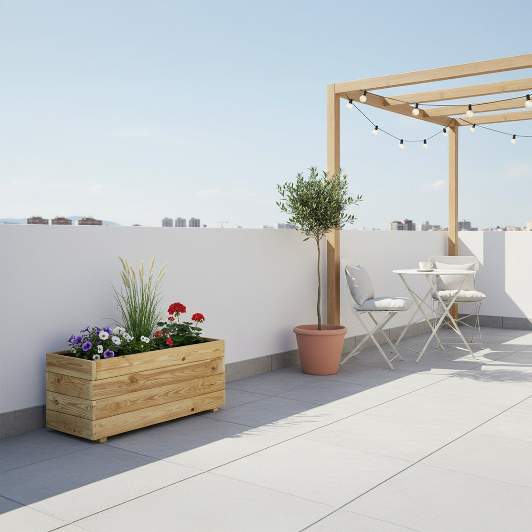 Jardinera Rectangular De Madera Tratada 80x40x40 Cm Ghio Hortalia_1