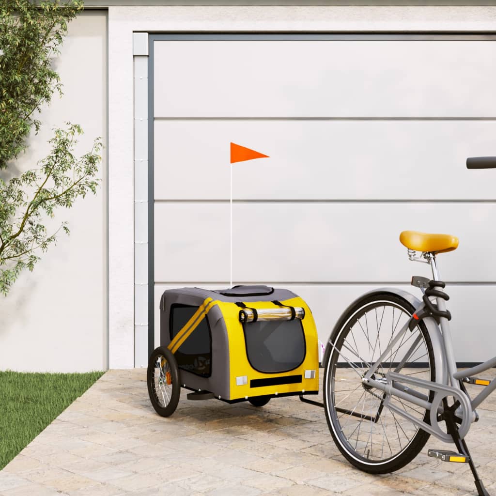 Remolque De Bicicleta Mascotas Hierro Tela Oxford Amarillo Gris_1