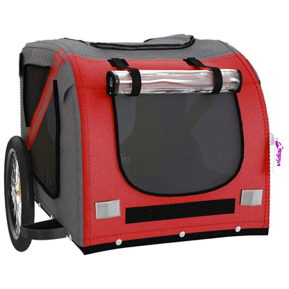 Vidaxl Remolque De Bicicleta Mascotas Hierro Tela Oxford Rojo Gris_4