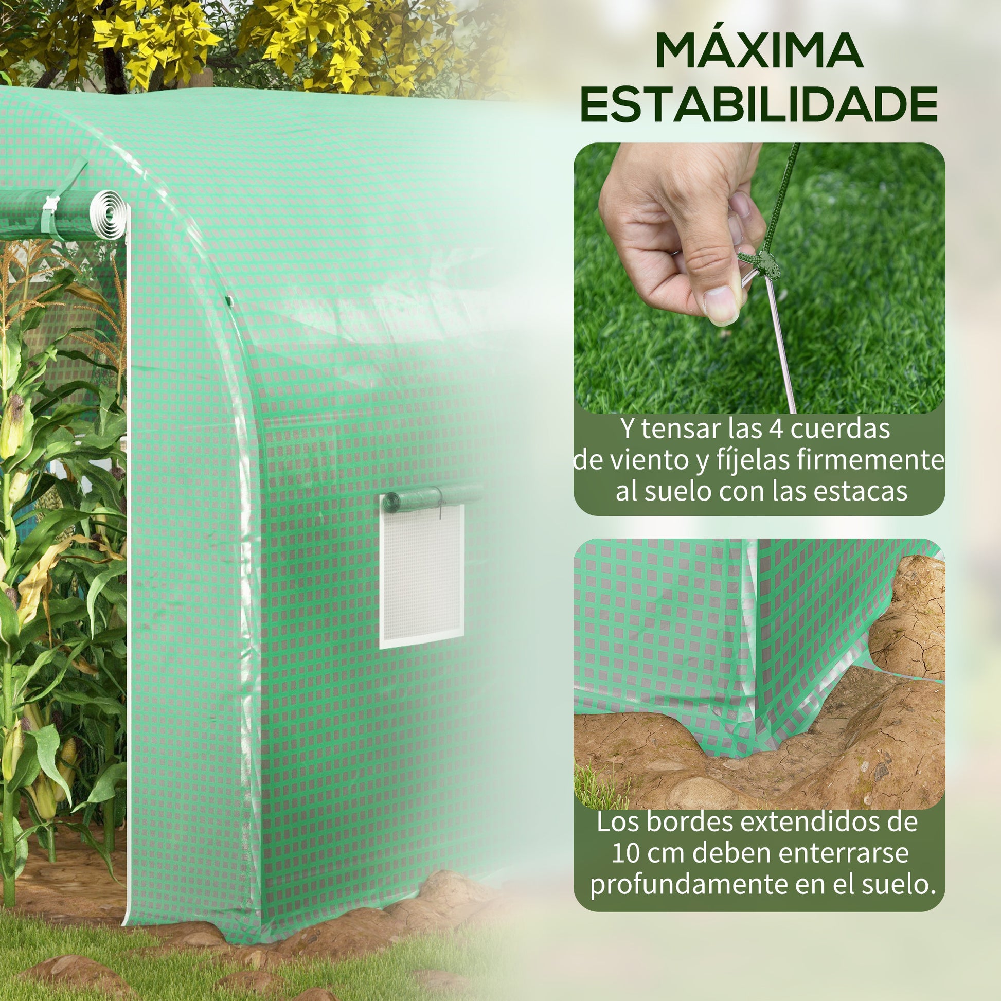 Outsunny Invernadero De Túnel 4x2x2 M Con Puerta Enrollable Y 6 Ventanas Verde_4