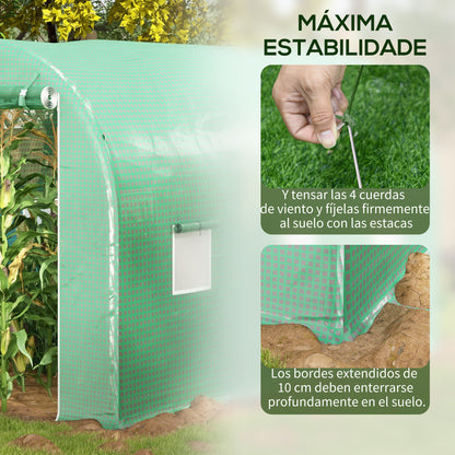Outsunny Invernadero De Túnel 4x2x2 M Con Puerta Enrollable Y 6 Ventanas Verde_4
