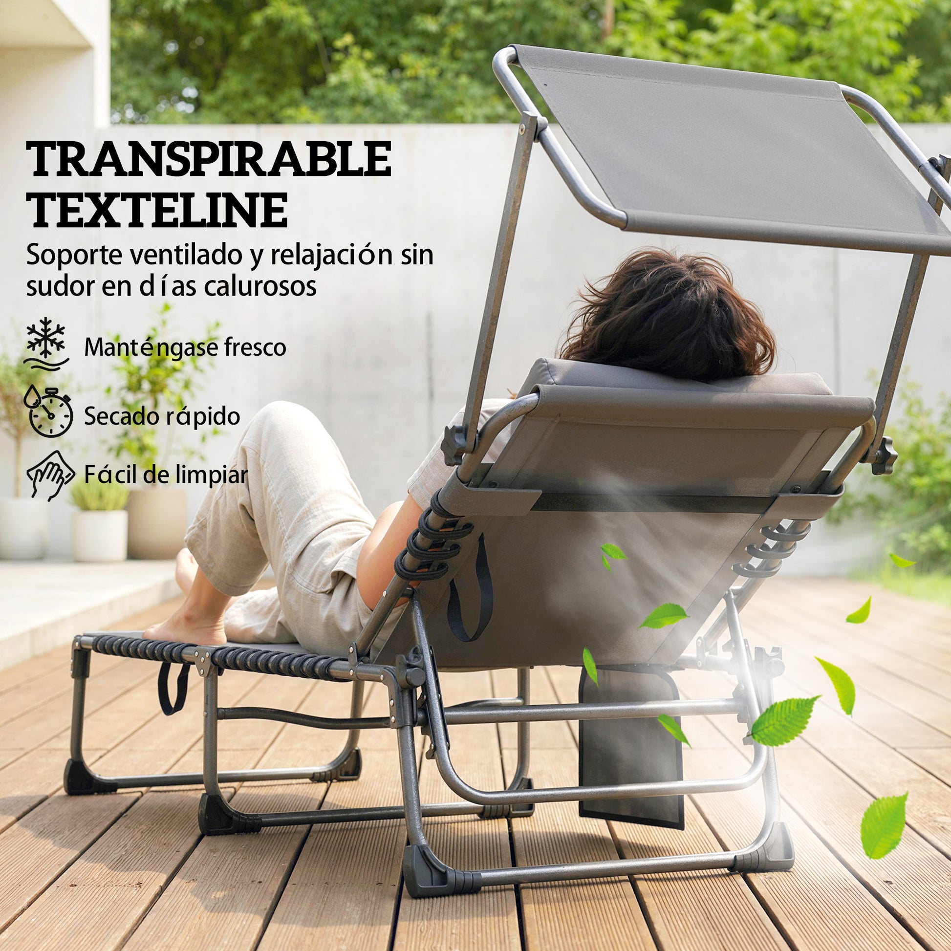 Outsunny Set De 2 Tumbonas Plegables Reclinables Con Parasol Y Bolsillo Lateral_5