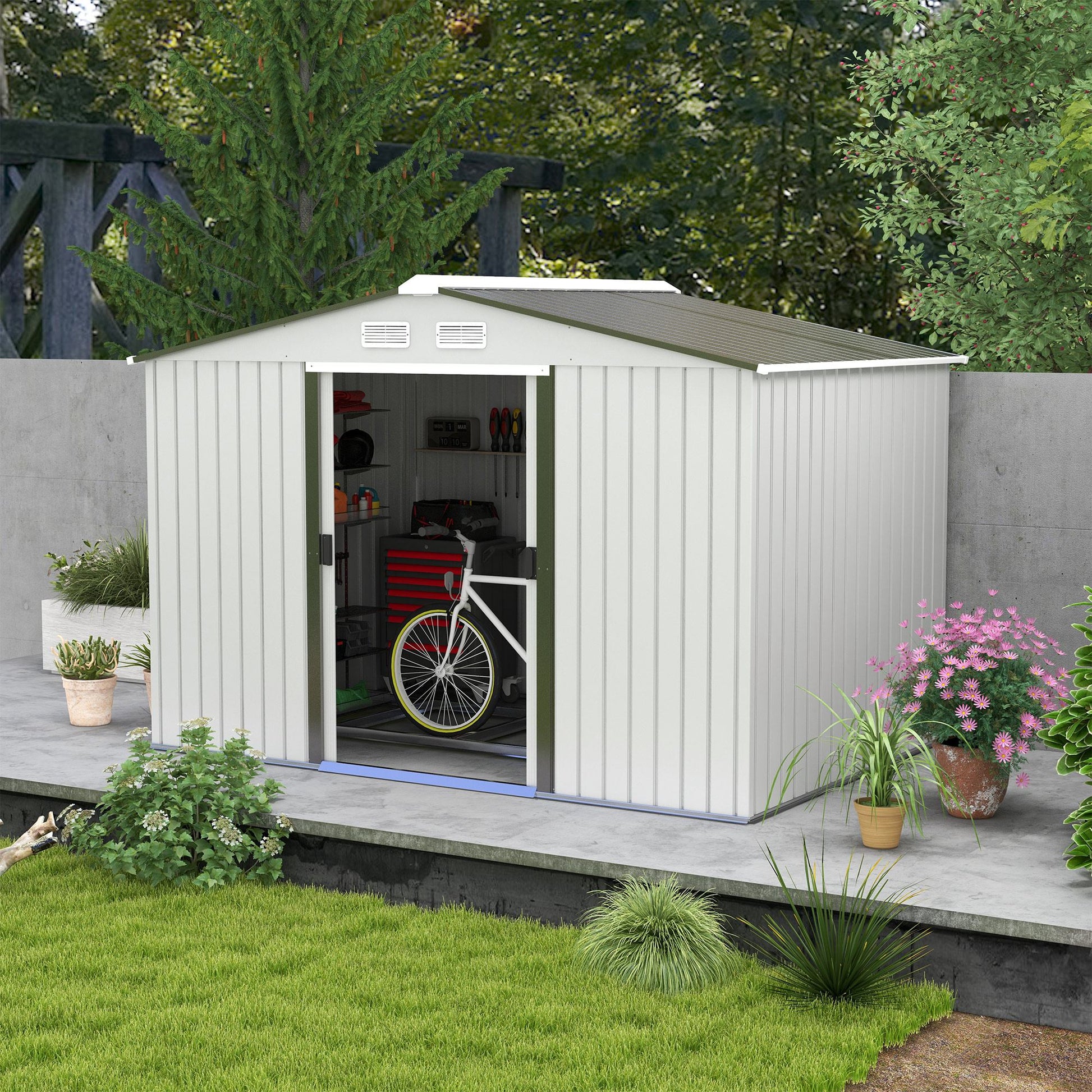 Outsunny Caseta De Jardín 277x195x192 Cm Con 2 Puertas Correderas Y 4 Ventanas_3