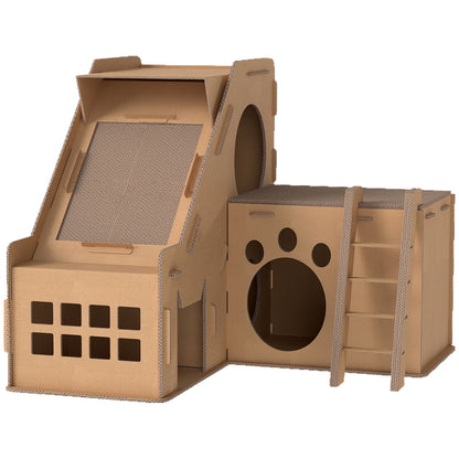 Pawhut Rascador Cartón Para Gatos Forma Castillo 2 En 1 67x66x57 Cm Marrón_0