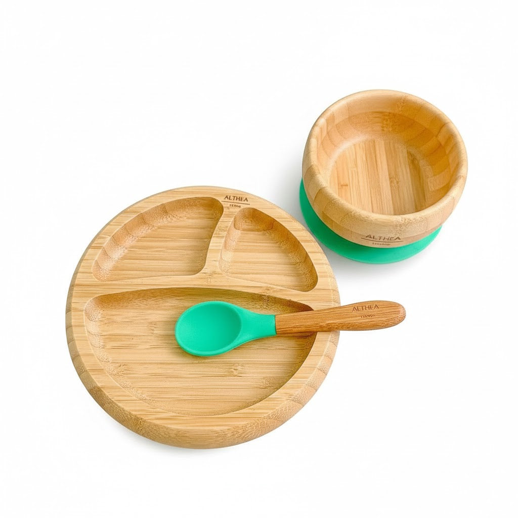 Vajilla De Bambú Natural - 3 Piezas - Verde Aguamarina._1