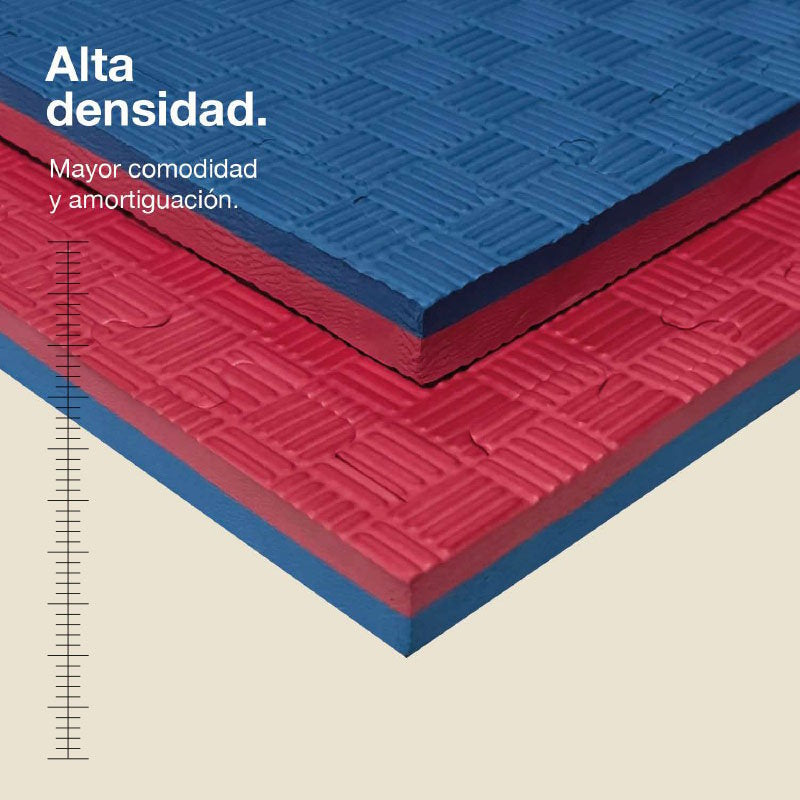 Tatami Puzzle 2cm 100x100cm, Pack 4 Unidades – Superficie 5 Líneas Rojo/azul Jowy_1