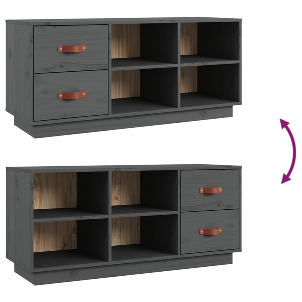 Banco Zapatero Madera Maciza De Pino Gris 100x34x45 Cm / Vetonek_3