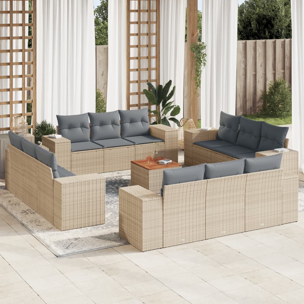 Set Sofás De Jardín Con Cojines 13 Pzas Ratán Sintético Beige / Vetonek_1