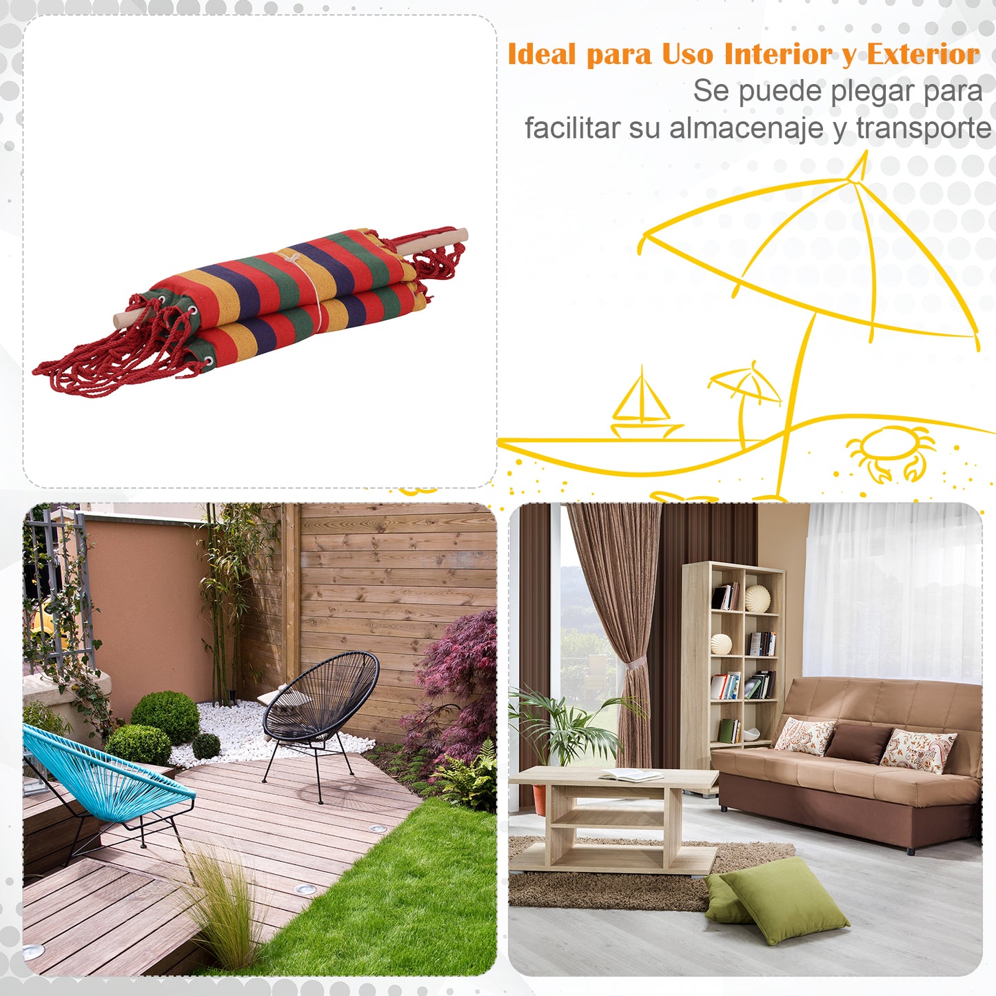 Outsunny Silla Colgante Algodón Poliéster 100 Kg Interior Exterior 100x60x100 Cm_4