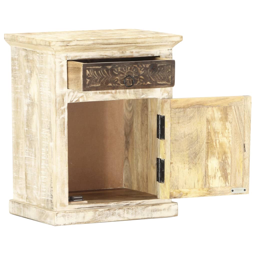 Mesita De Noche De Madera Maciza De Mango Blanco 40x30x50 Cm_1