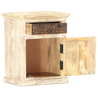 Mesita De Noche De Madera Maciza De Mango Blanco 40x30x50 Cm_1