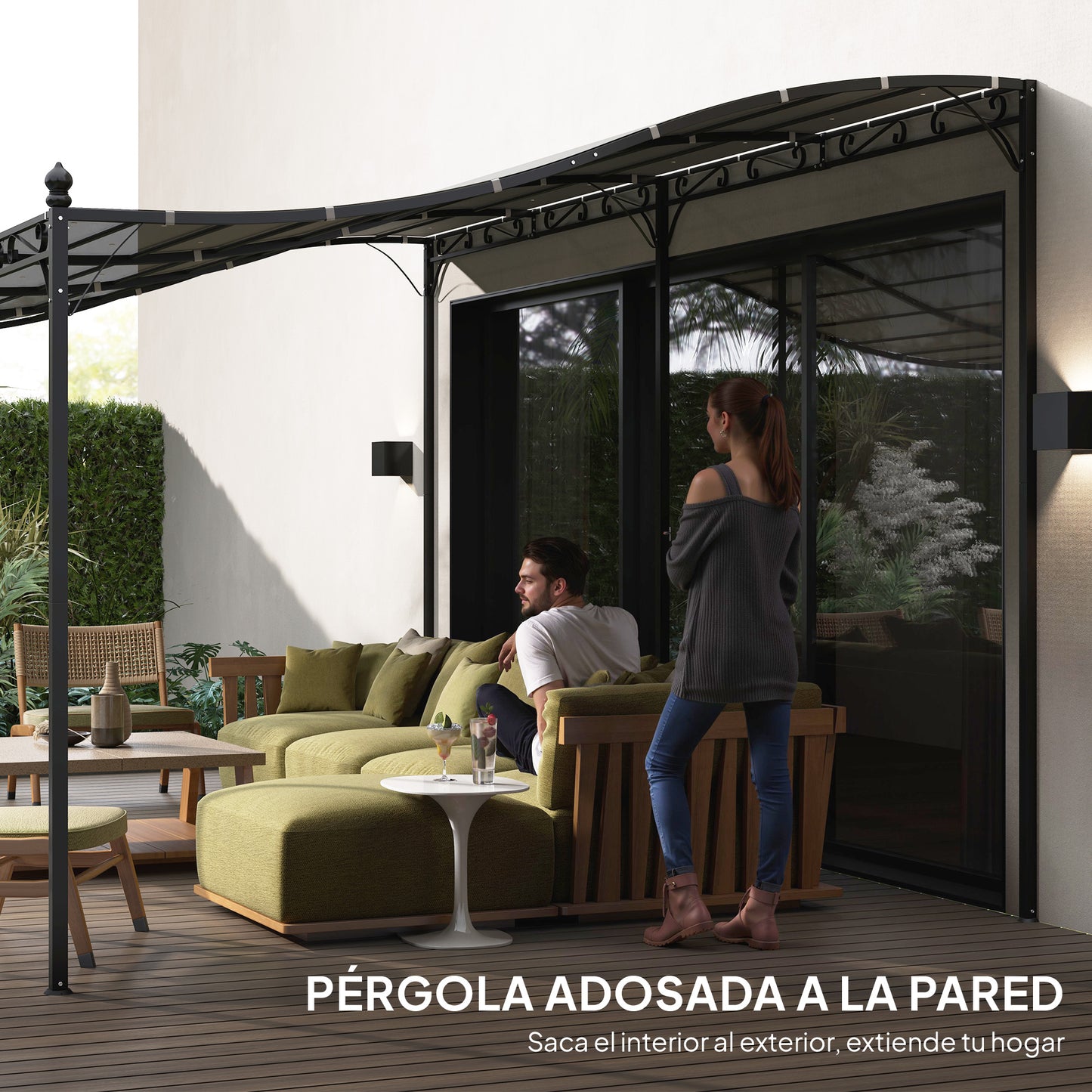 Outsunny Pérgola De Pared 3x6 M Con Techo Inclinado Estructura Metálica Gris_5