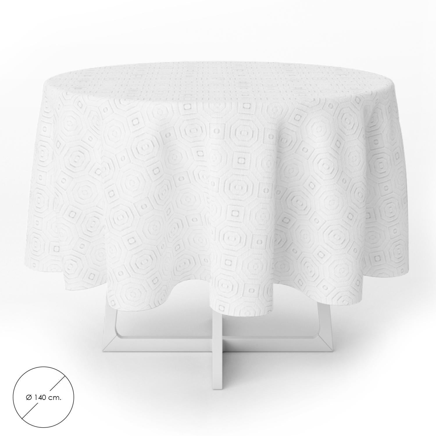 Mantel Hule Muleton Redondo Blanco Impermeable Antimanchas Pvc Ø 140 Cm. Uso Interior Y Exterior_0