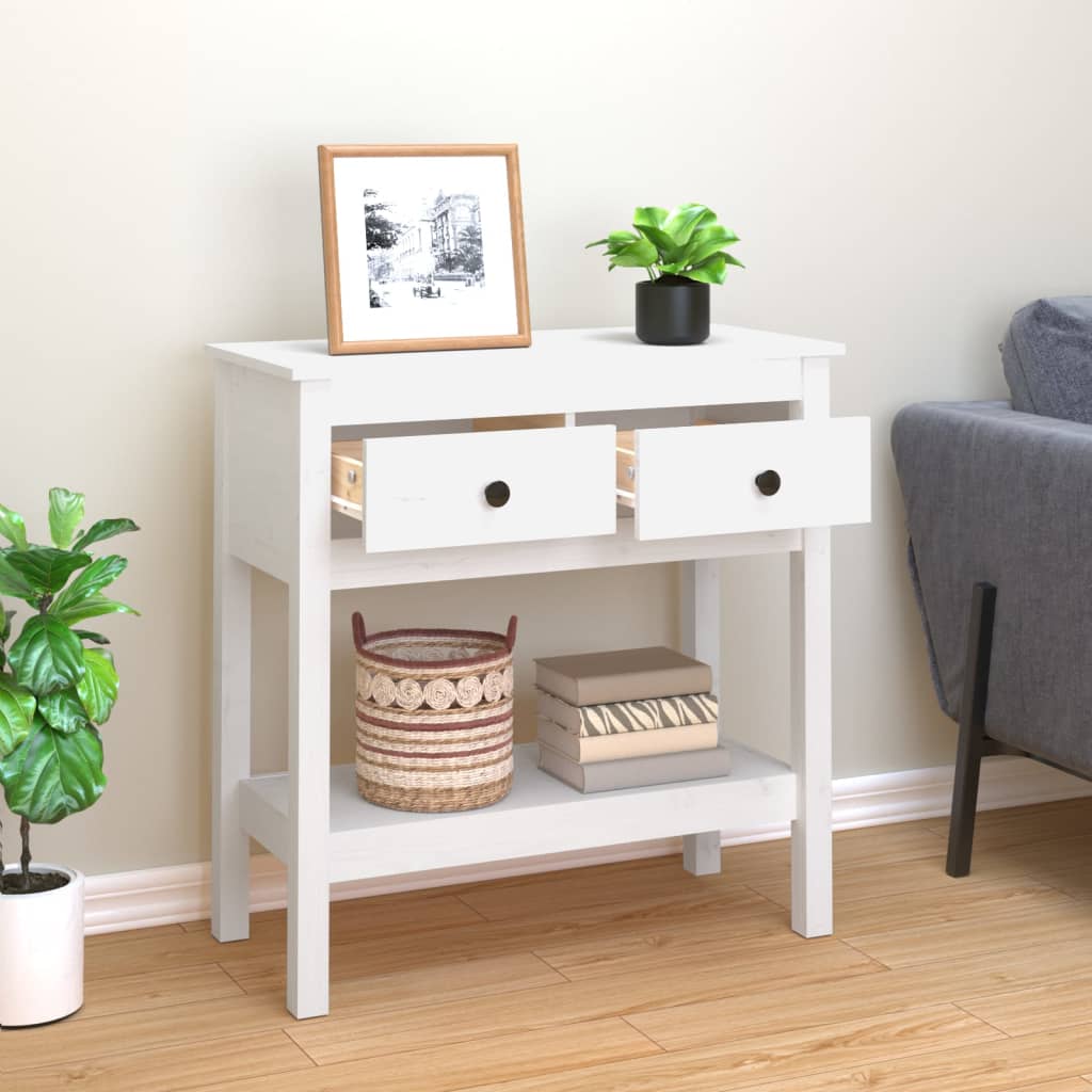 Mesa Consola De Madera Maciza De Pino Blanco 75x35x75 Cm_1