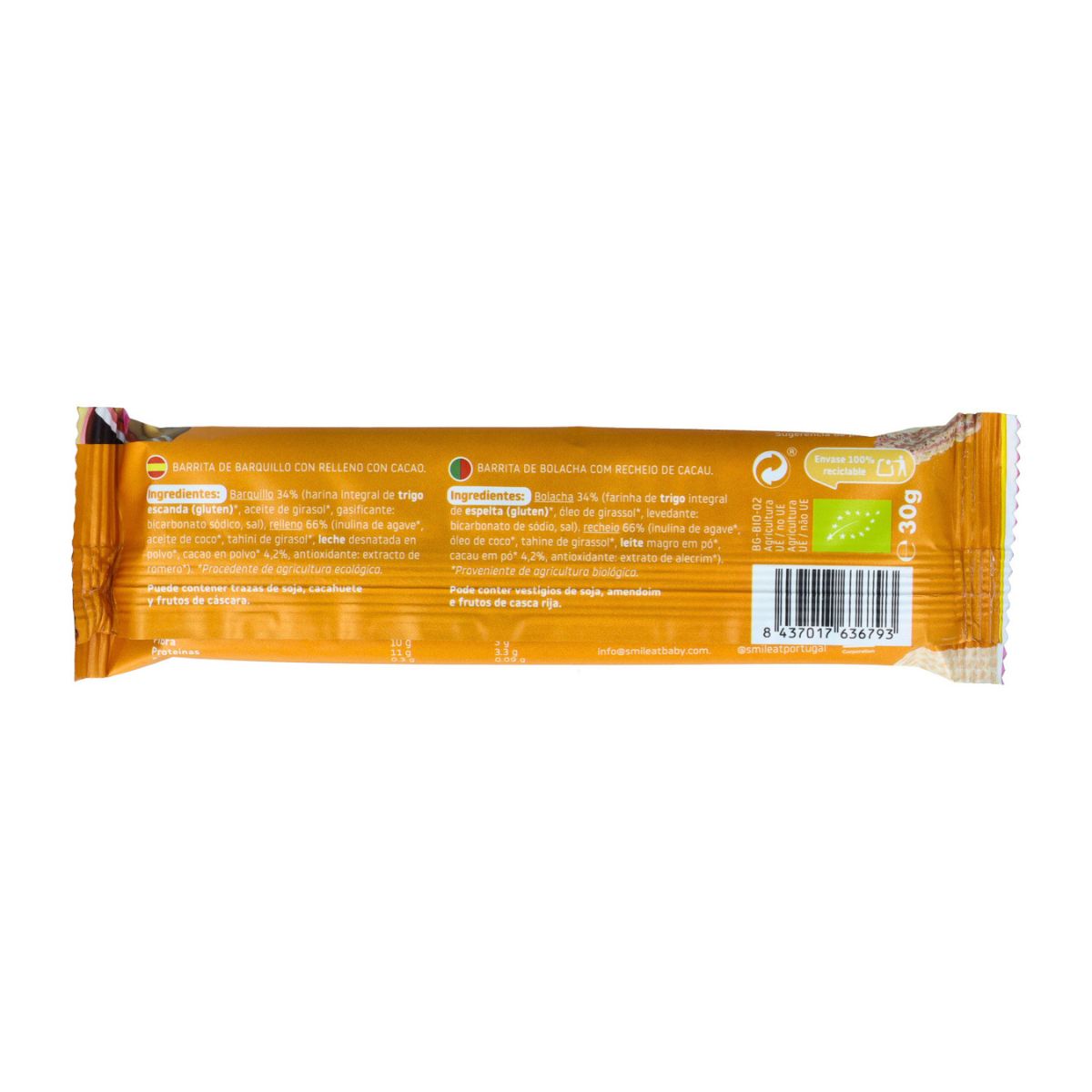 Barrita barquillo rellena 30g ECO Smileat