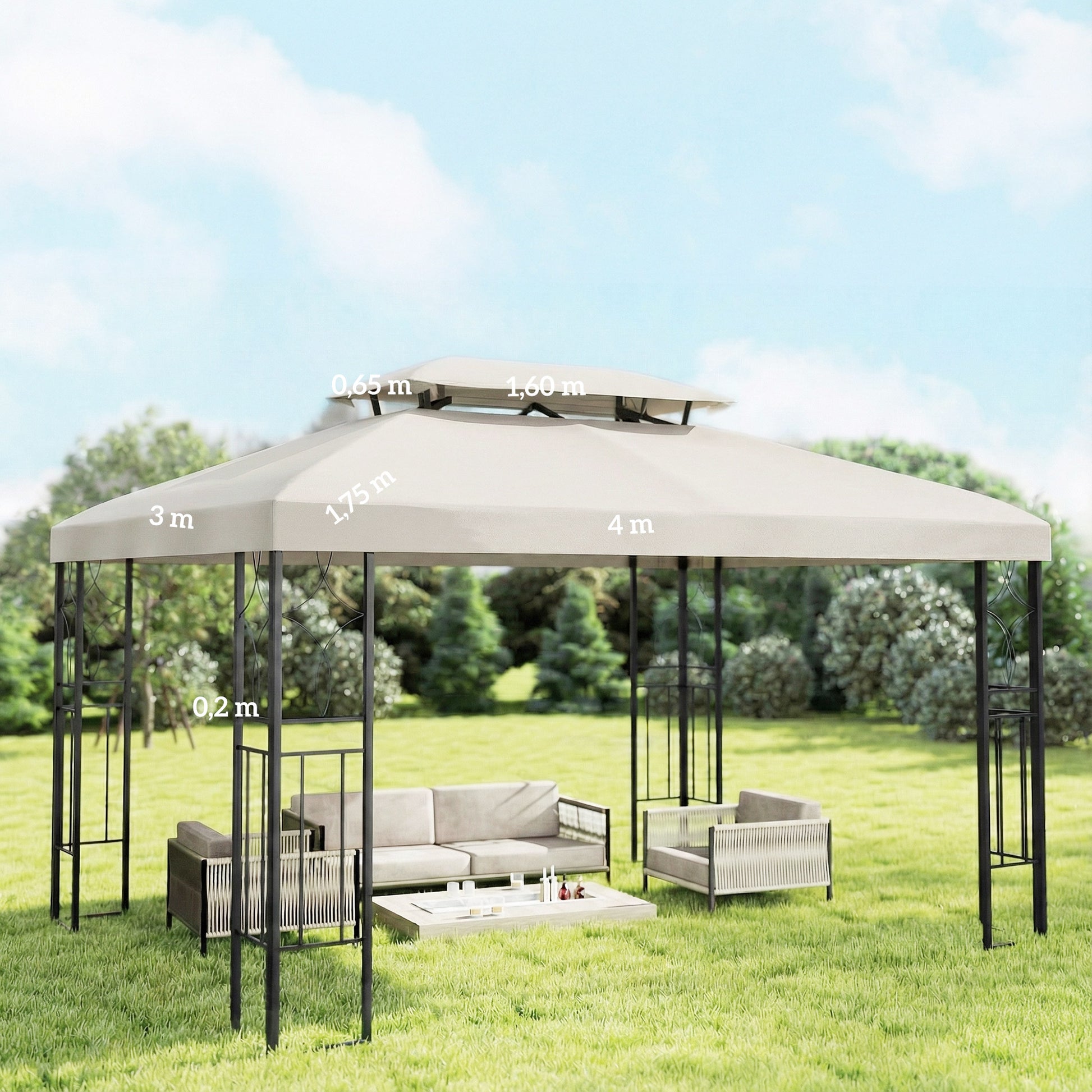 Outsunny Techo De Repuesto Para Cenador 4x3 M Con Techo Doble Anti-uv Crema_2