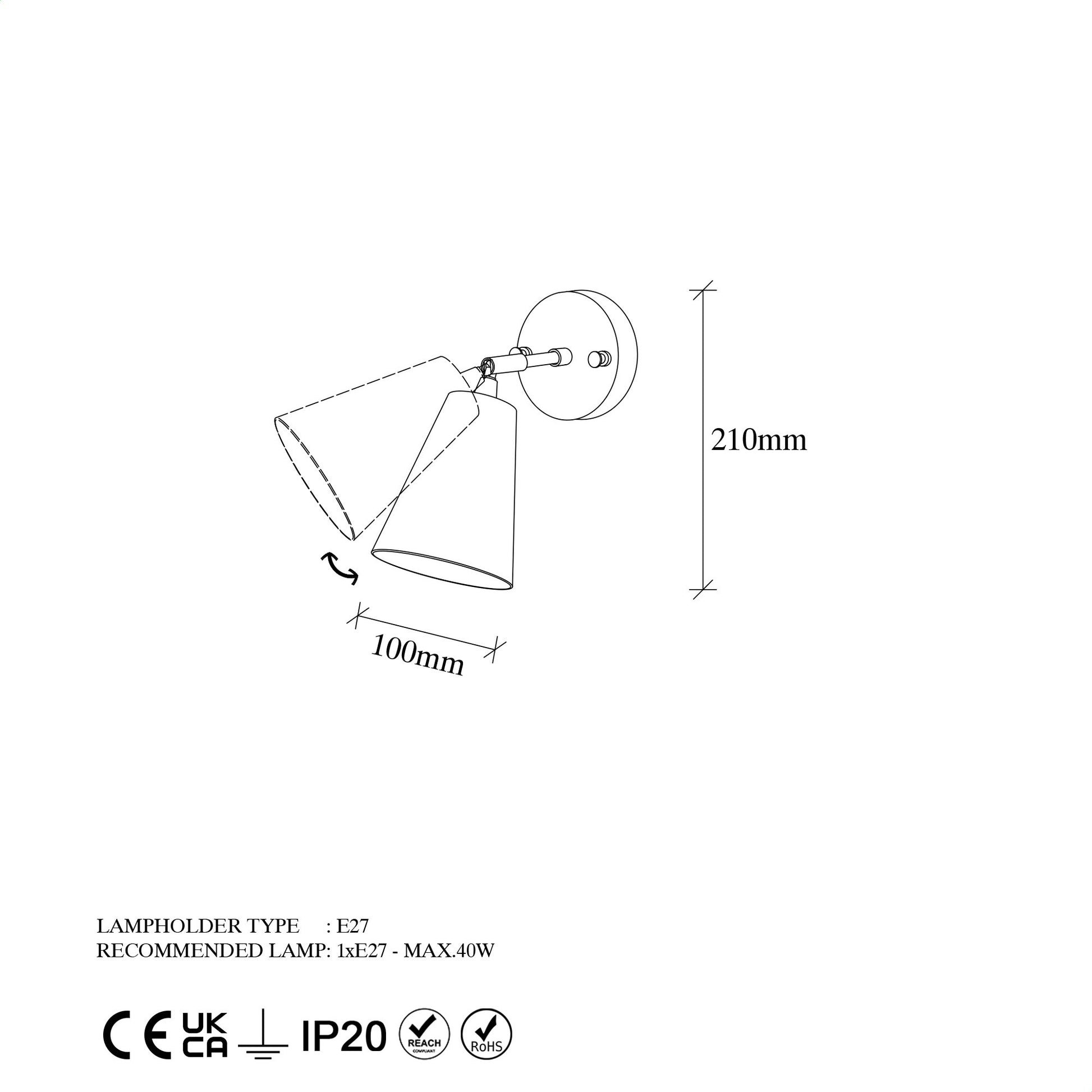 Aplique De Pared, Metal , Negro, 10x26x21, Casquillo E27 Max 40 W_1