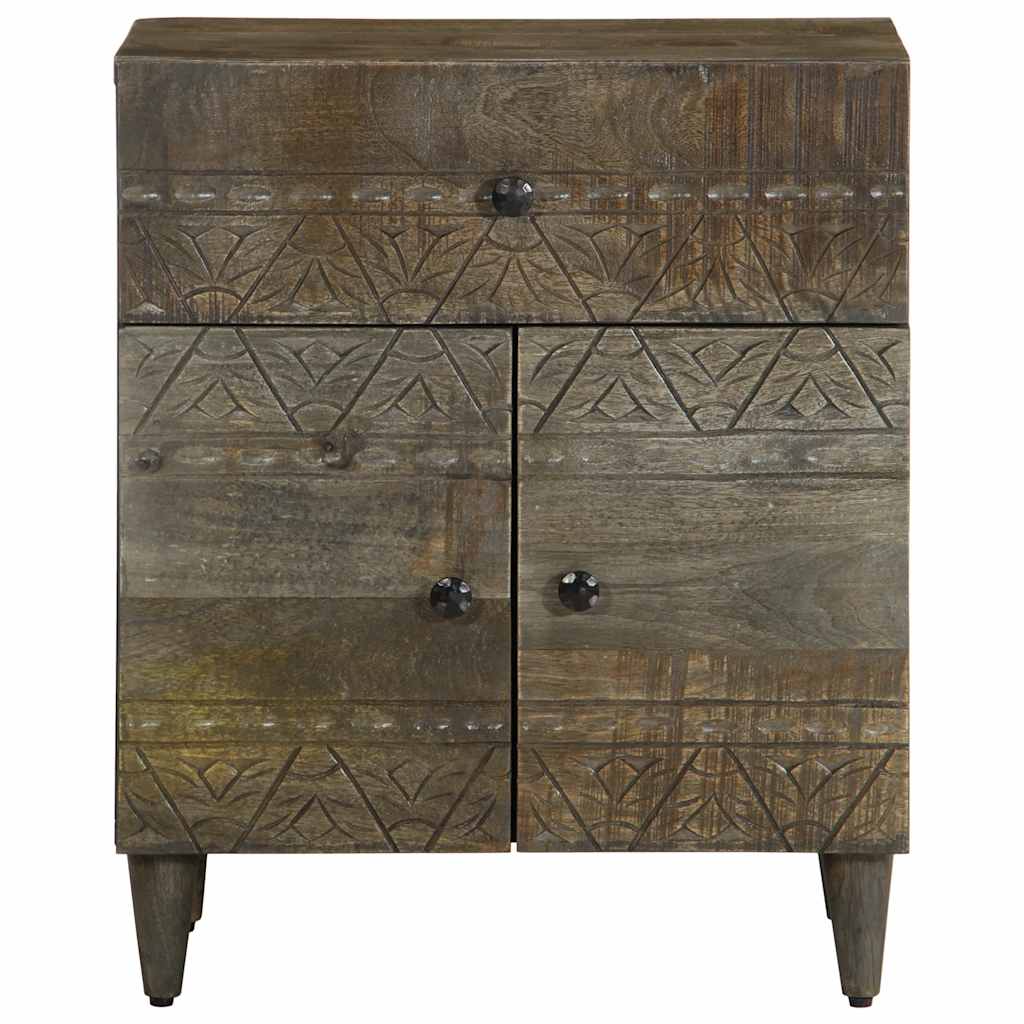 Mesita De Noche Madera Maciza De Mango Gris Claro 50x33x60 Cm_0