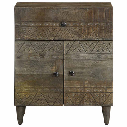 Mesita De Noche Madera Maciza De Mango Gris Claro 50x33x60 Cm_0