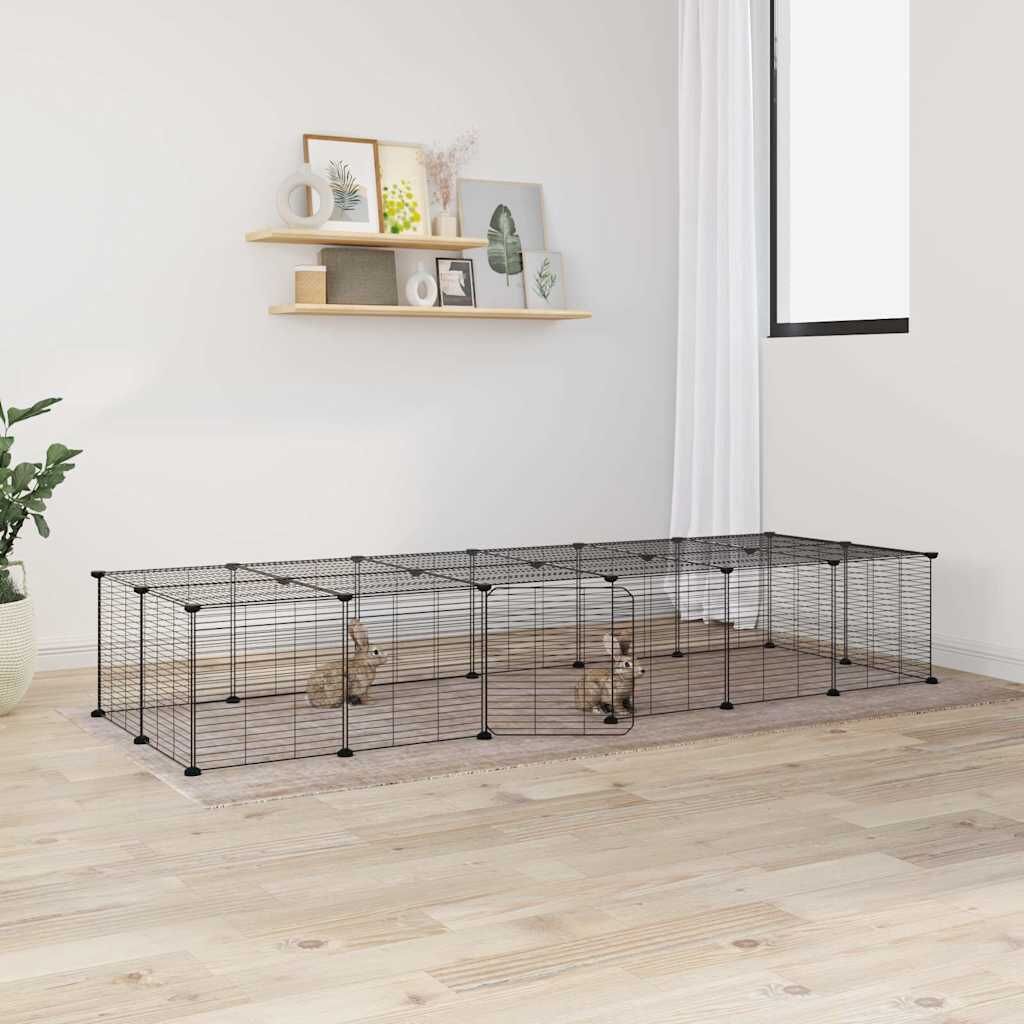 Vidaxl Jaula Para Mascotas De 28 Paneles Puerta Acero Negro 35x35 Cm_1