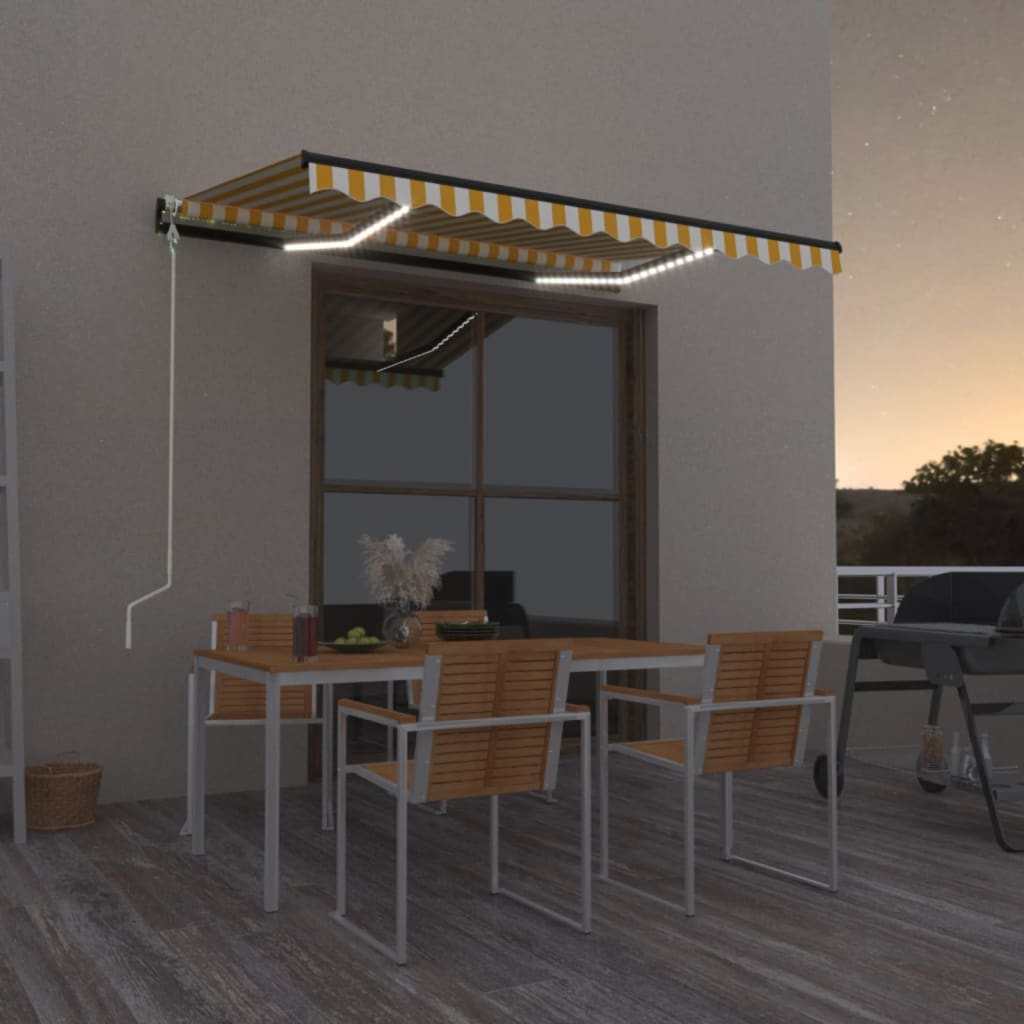 Toldo Automático Led Sensor De Viento Amarillo Blanco 350x250cm_1