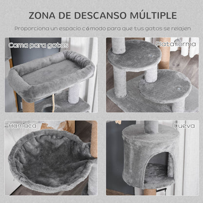 Pawhut Árbol Rascador Para Gatos Altura 120 Cm Plataformas Cueva Hamaca Bola_3