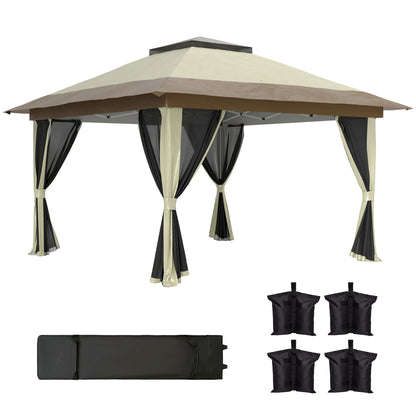 Outsunny Carpa Plegable 3,6x3,6 M Con 4 Paredes Laterales De Malla Anti-uv Crema_0