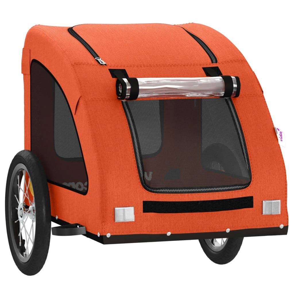 Vidaxl Remolque De Bicicleta Mascotas Hierro Tela Oxford Naranja_4