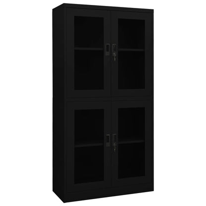 Armario Oficina De Acero Y Vidrio Templado Negro 90x40x180 Cm_0