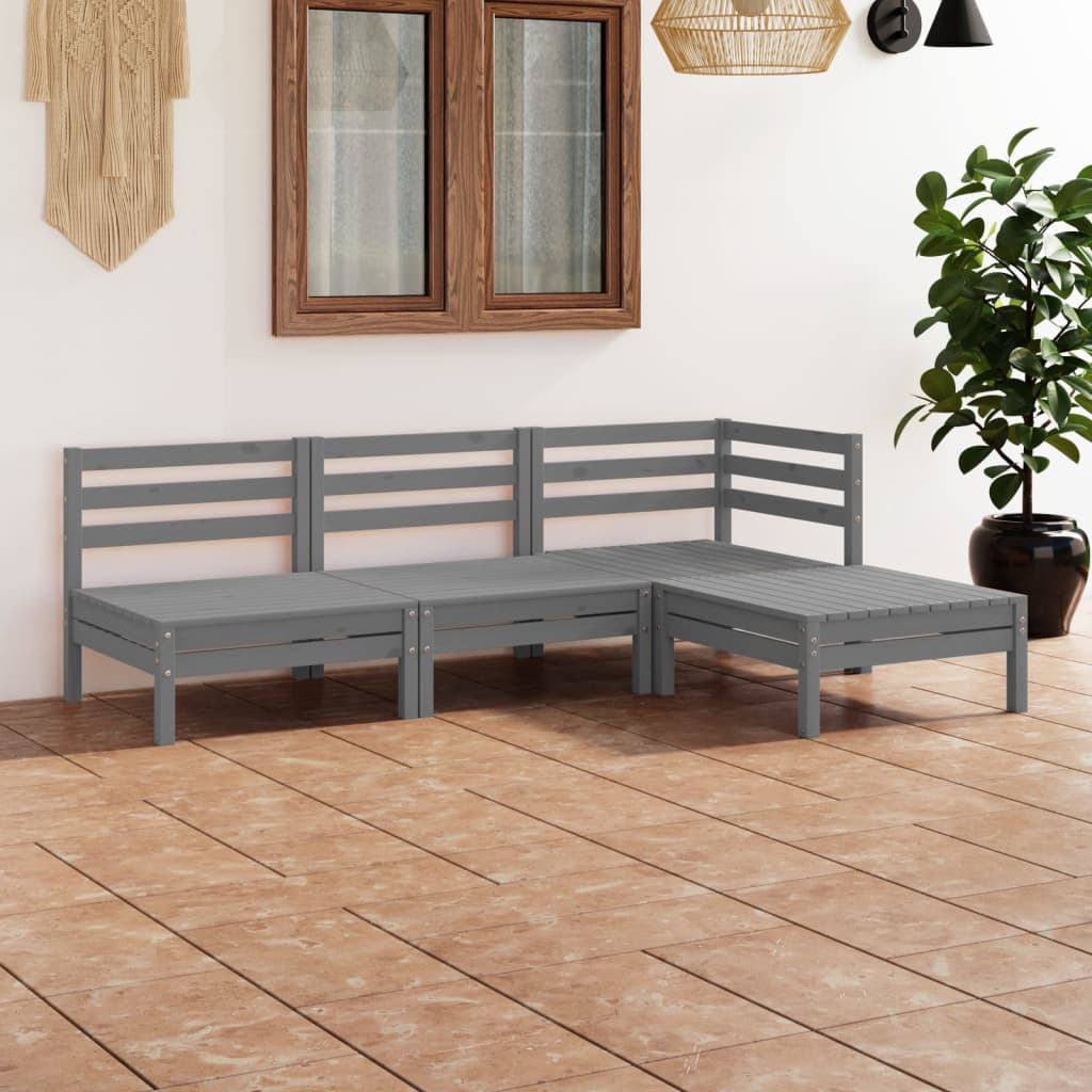 Juego De Muebles De Jardín 4 Piezas Madera Maciza De Pino Gris / Vetonek_1