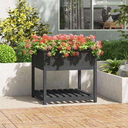 Jardinera Con Estante Madera Maciza Pino Gris 82,5x82,5x81 Cm_1