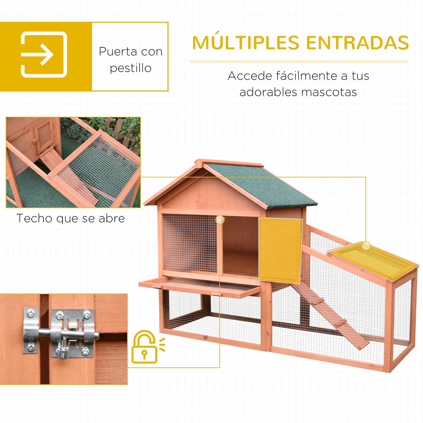 Pawhut Conejera Exterior 2 Niveles Con Bandeja Extraíble Jardín Patio_4