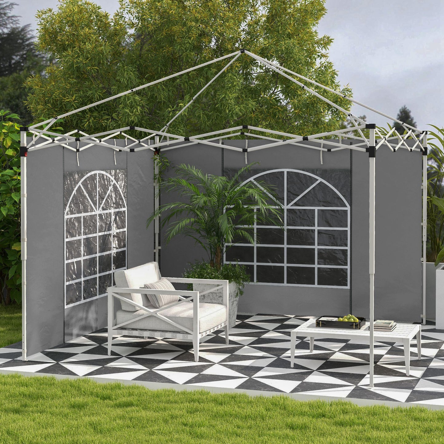 Outsunny Paredes Laterales Para Carpas De 2 Paneles 300x200 Cm Con Ventana Gris_1