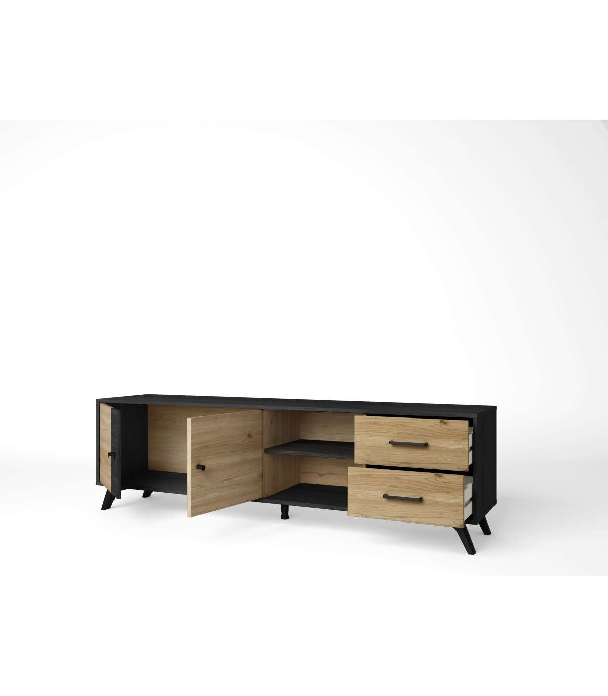 Mueble Para Televisión Modelo Berta 2 Puertas 2 Cajones Acabado Natural/bocamina, 180.5cm_3