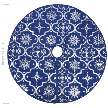 Vidaxl Falda Del Árbol De Navidad De Lujo Con Calcetín Tela Azul 90 Cm_2