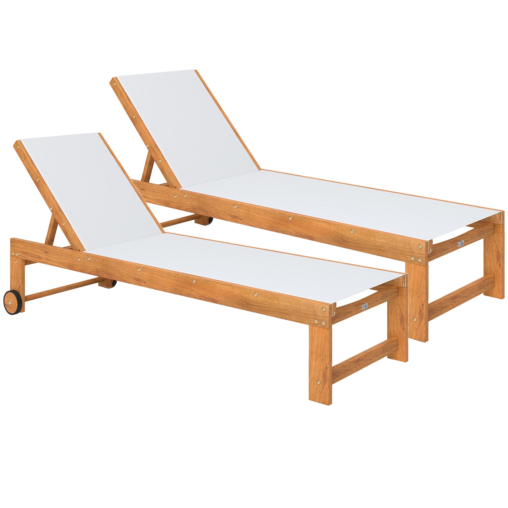 Outsunny Juego De 2 Tumbonas De Madera Con Ruedas Respaldo Ajustable Gris Claro_0