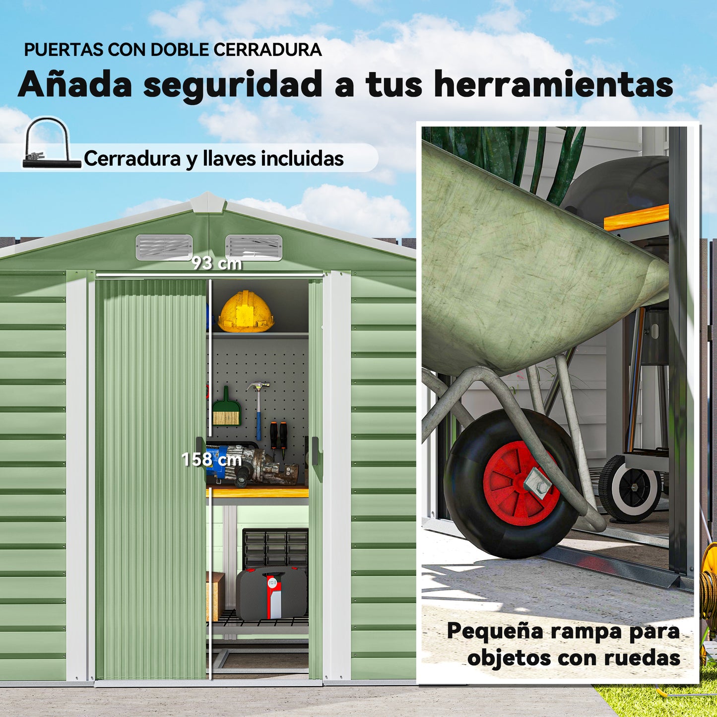 Outsunny Caseta De Jardín Exterior 2,36m² 213x120x194 Cm Verde Claro_5