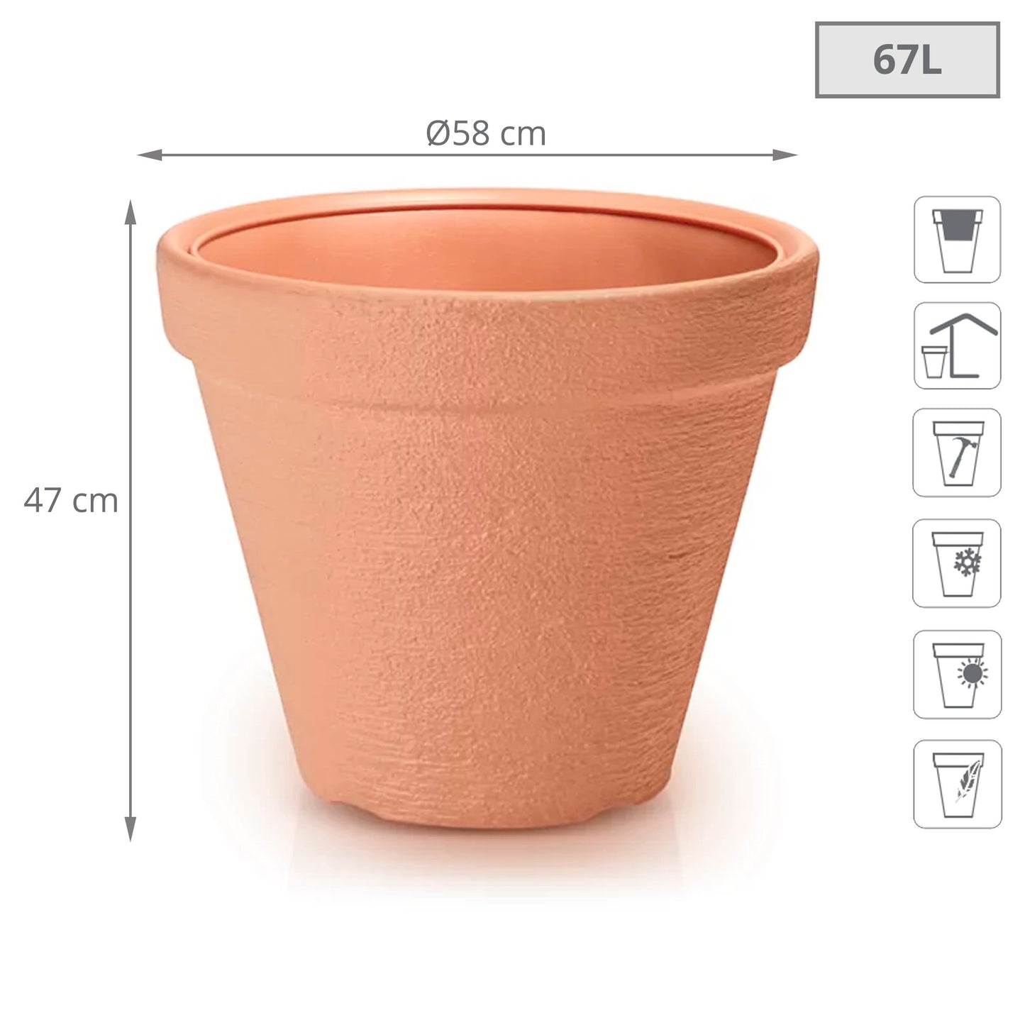 Maceta Classic 67l., Dimensiones (mm) 580x580x470, Color Ladrillo