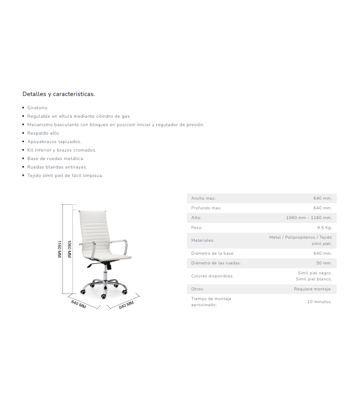 Sillón Giratorio Letter En Simil Piel Negro, 106-116 Cm(alto)64 Cm(ancho)64 Cm(largo)_3