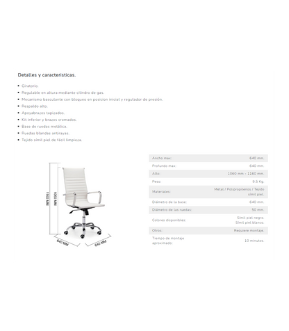 Sillón Giratorio Letter En Simil Piel Negro, 106-116 Cm(alto)64 Cm(ancho)64 Cm(largo)_3