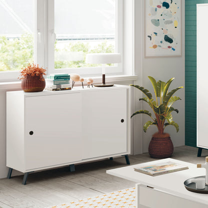 Aparador, Mueble Salón Auxiliar, Buffet, 2 Puertas Correderas 87x120x40 Cm Recibidor Moderno, Briebe, Lys, Blanco