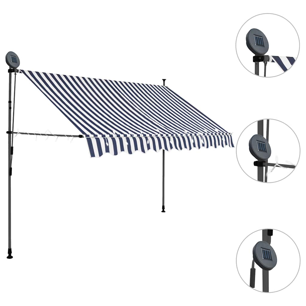 Toldo Manual Retráctil Con Led Azul Y Blanco 300 Cm_2